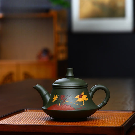 Green Clay Teapot with the Fragrance of Lotus in Jade Hat Shape