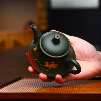 Green Clay Teapot with the Fragrance of Lotus in Jade Hat Shape